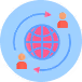 Icon of globe and circling people, representing HR tech workflows and enterprise compensation process