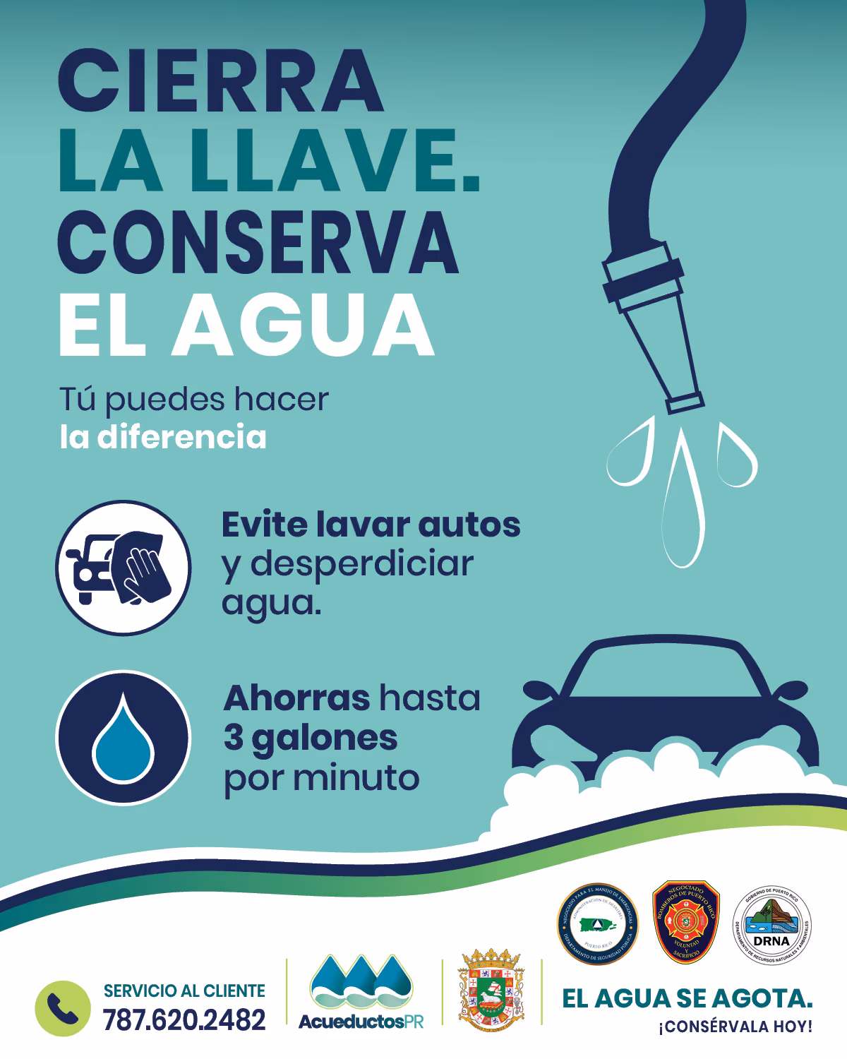 Imagen explicando como conservar agua con el uso de lavar el auto.