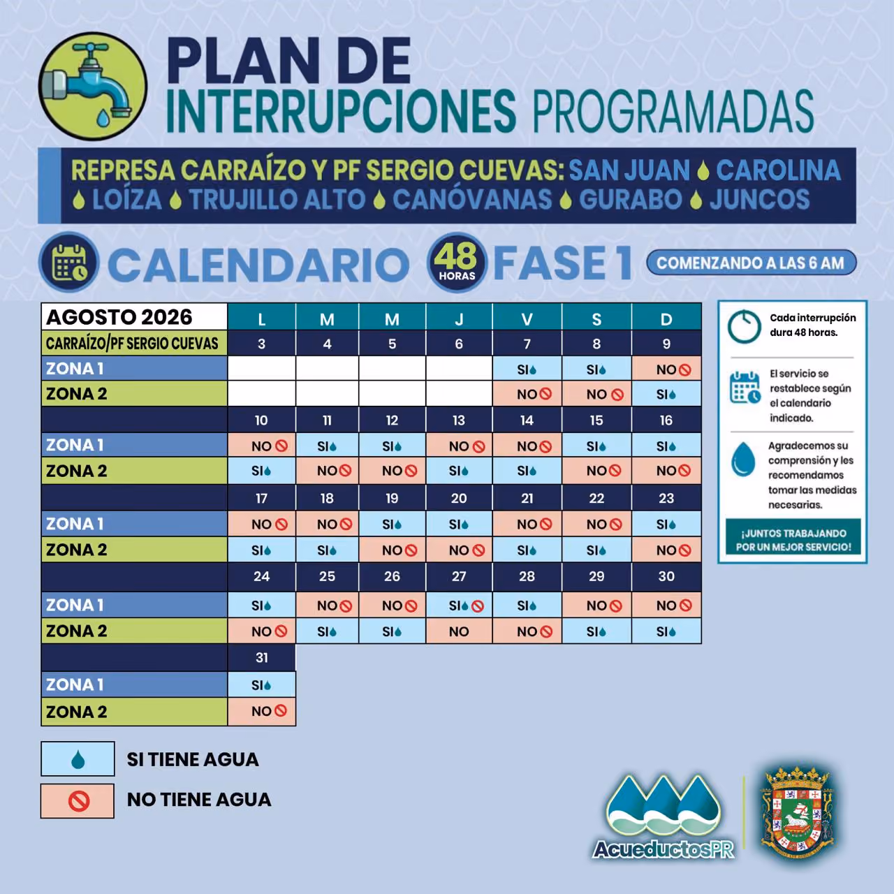 Imagen de calendario de interrupciones programadas.