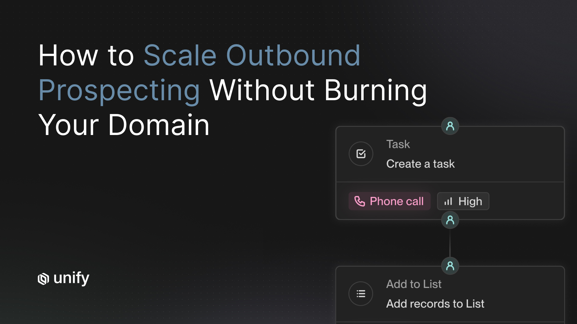 How to scale outbound prospecting without burning your domain - Unify platform workflow showing automated task creation, phone call scheduling, and list management for sales engagement