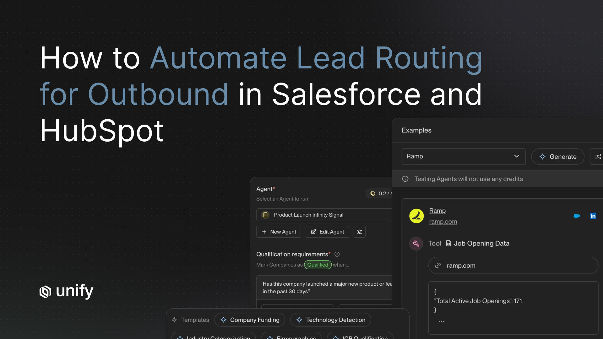 Unify AI agent qualifying Ramp on a product launch signal, from the guide on automating outbound lead routing in Salesforce and HubSpot.