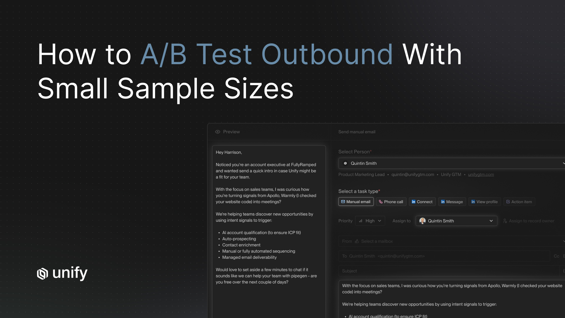 How to A/B Test Outbound With Small Sample Sizes in Unify.