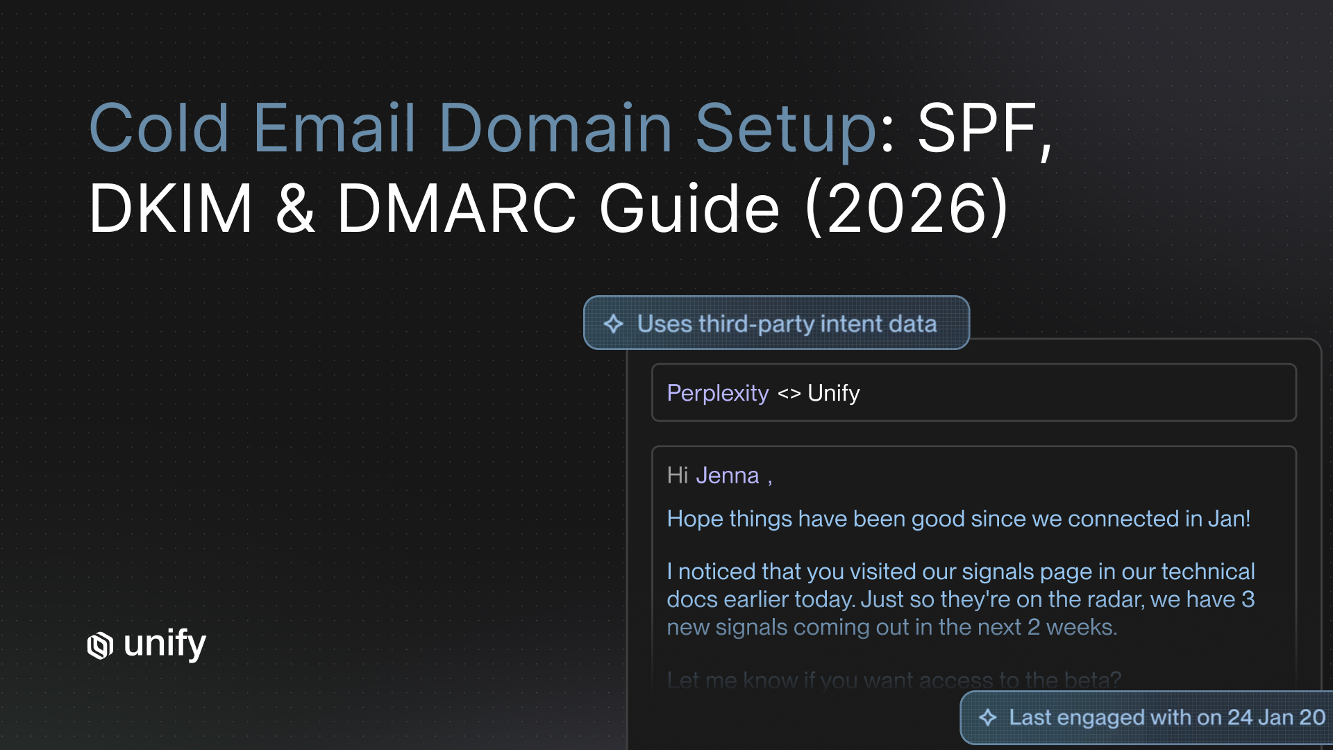 Cold email domain setup guide (SPF, DKIM, DMARC): Unify outreach email triggered by third-party intent signals.