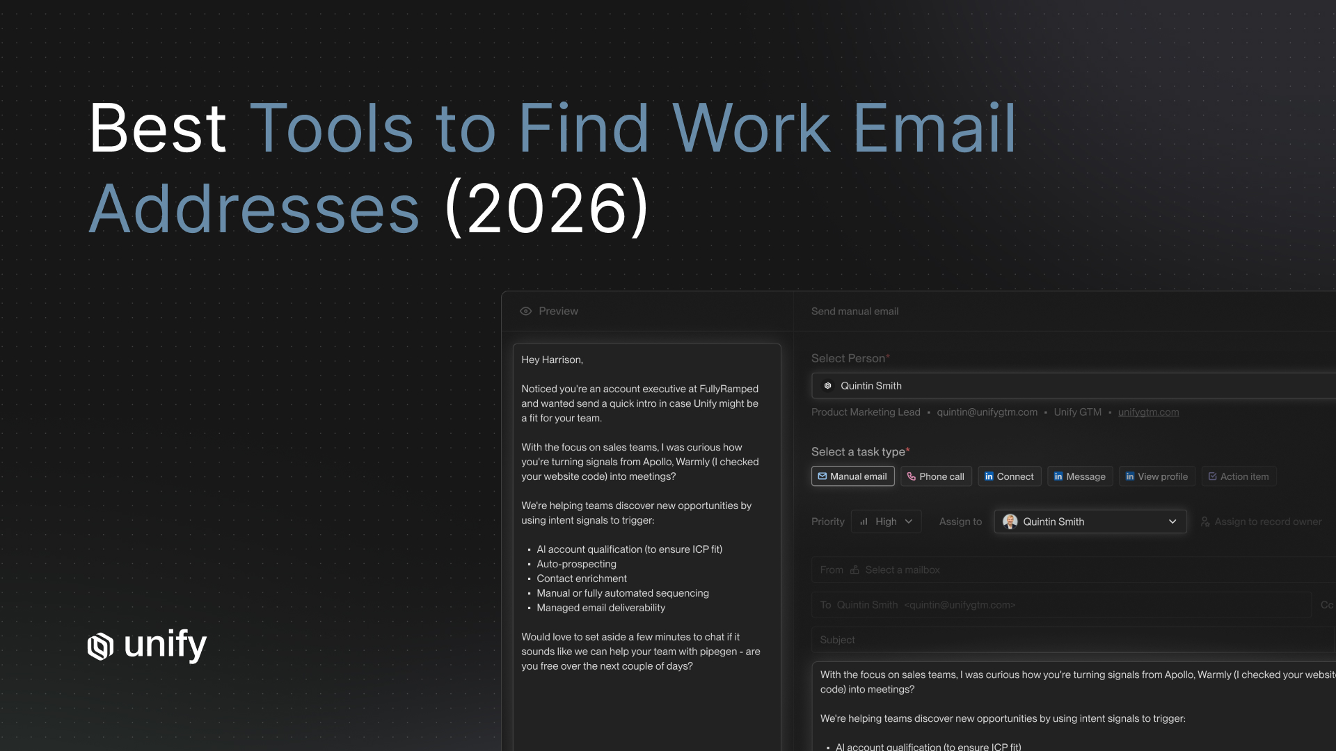 Best Tools to Find Work Email Addresses 2026 — Unify manual email builder with email preview and recipient fields.