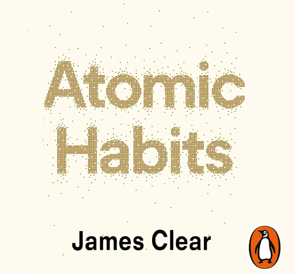 Title 'Atomic Habits by James Clear'. Logo is for penguin books publishers. 