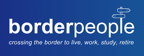Text reads 'borderpeople crossing the border to live,work, study, retire'.
