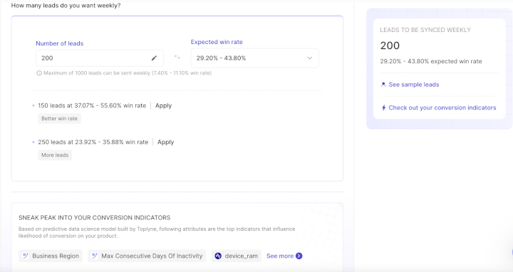 Step 4/7: Define how many leads you want by either the number of leads or your expected win rate, depending on your sales capacity and GTM strategy.