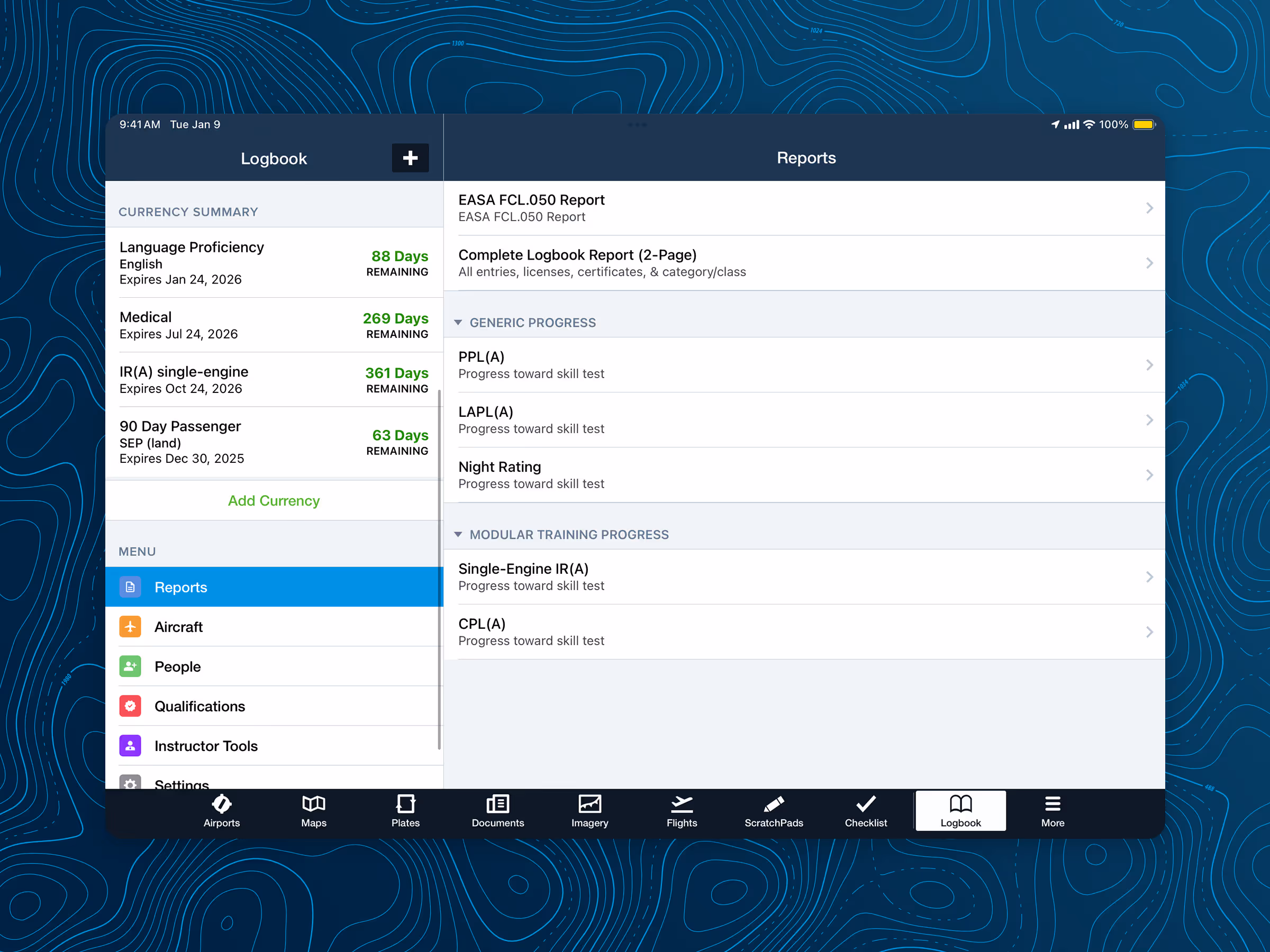 Reports tab is open, featuring the FCL.050 Report