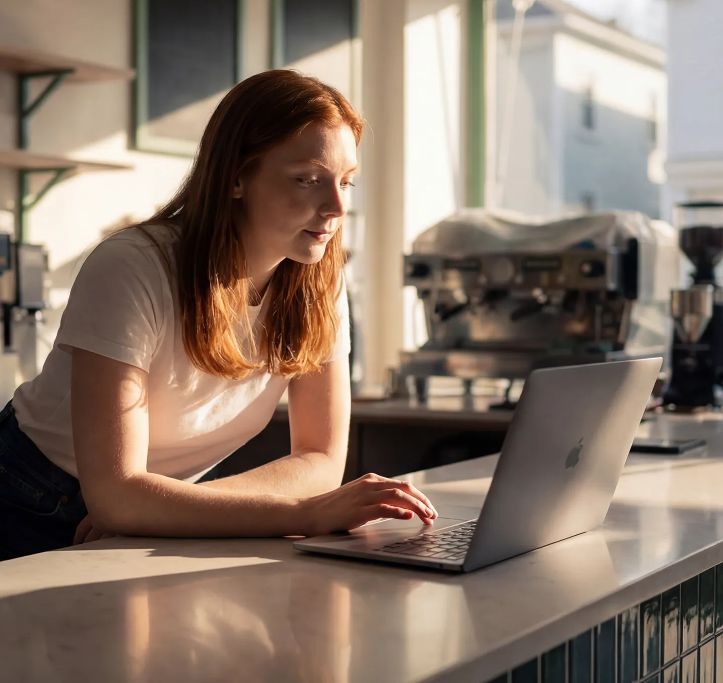 Girl working with a laptop