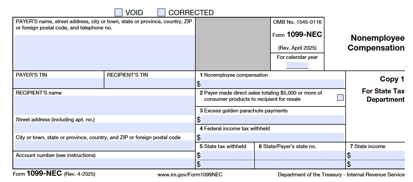 Example of Form 1099-NEC for independent contractors.