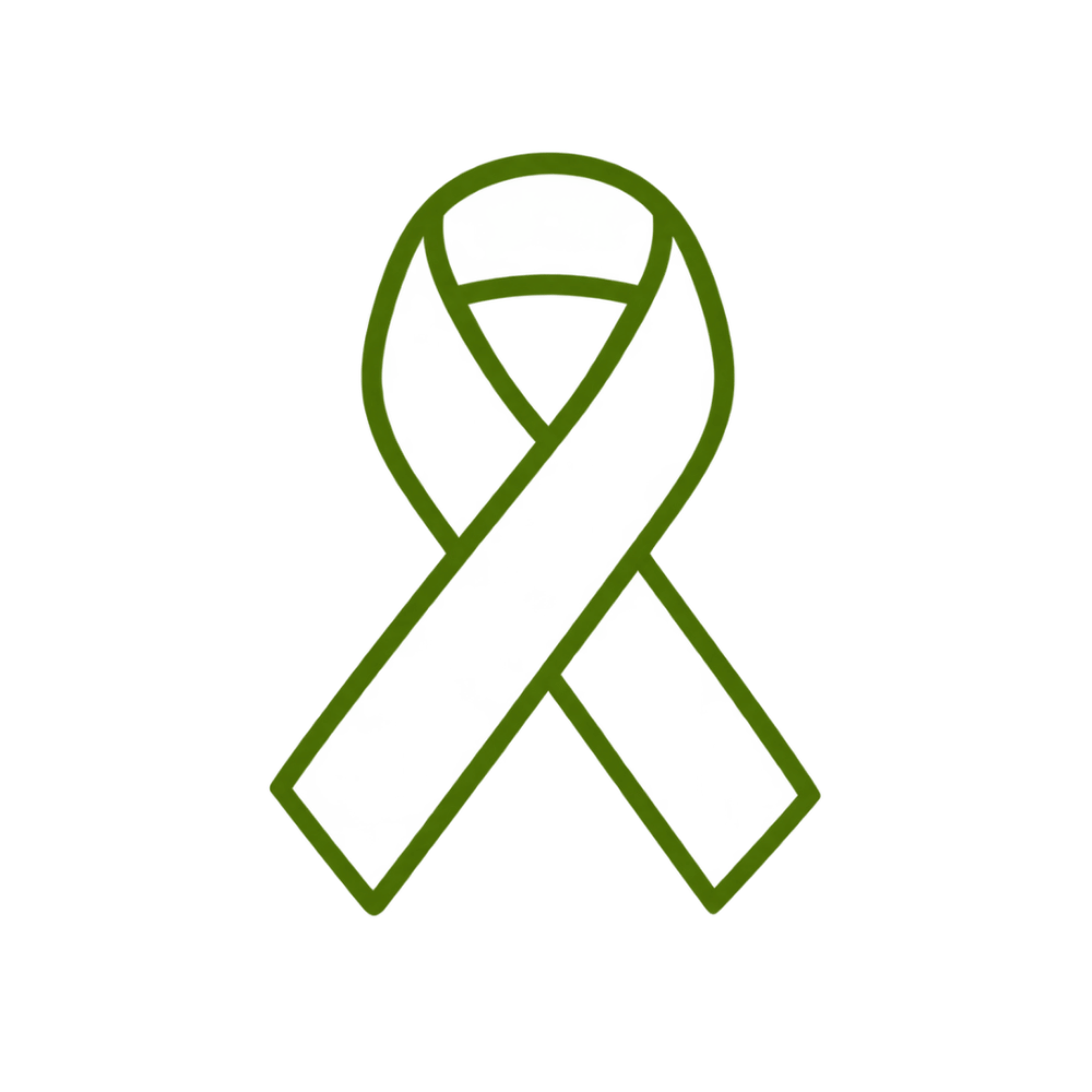 Green awareness ribbon symbolizing cancer protection.