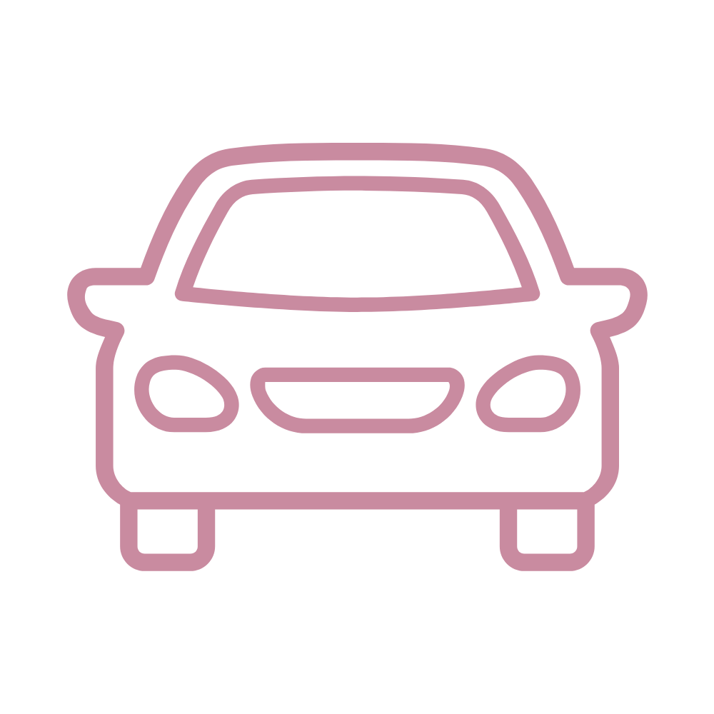 Simple pink line drawing of a car front view on a transparent background.