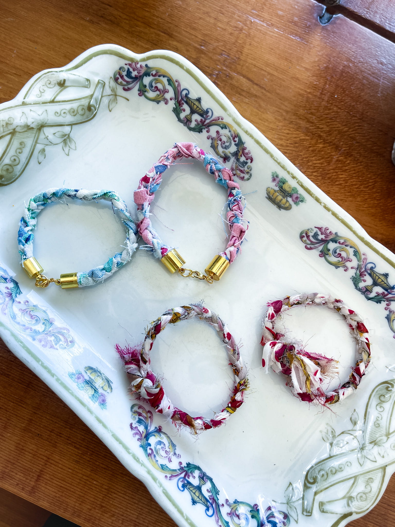 Braided Friendship Bracelets with Vintage Fabric