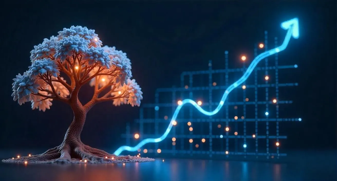 A tree with a blue light in the middle of it.