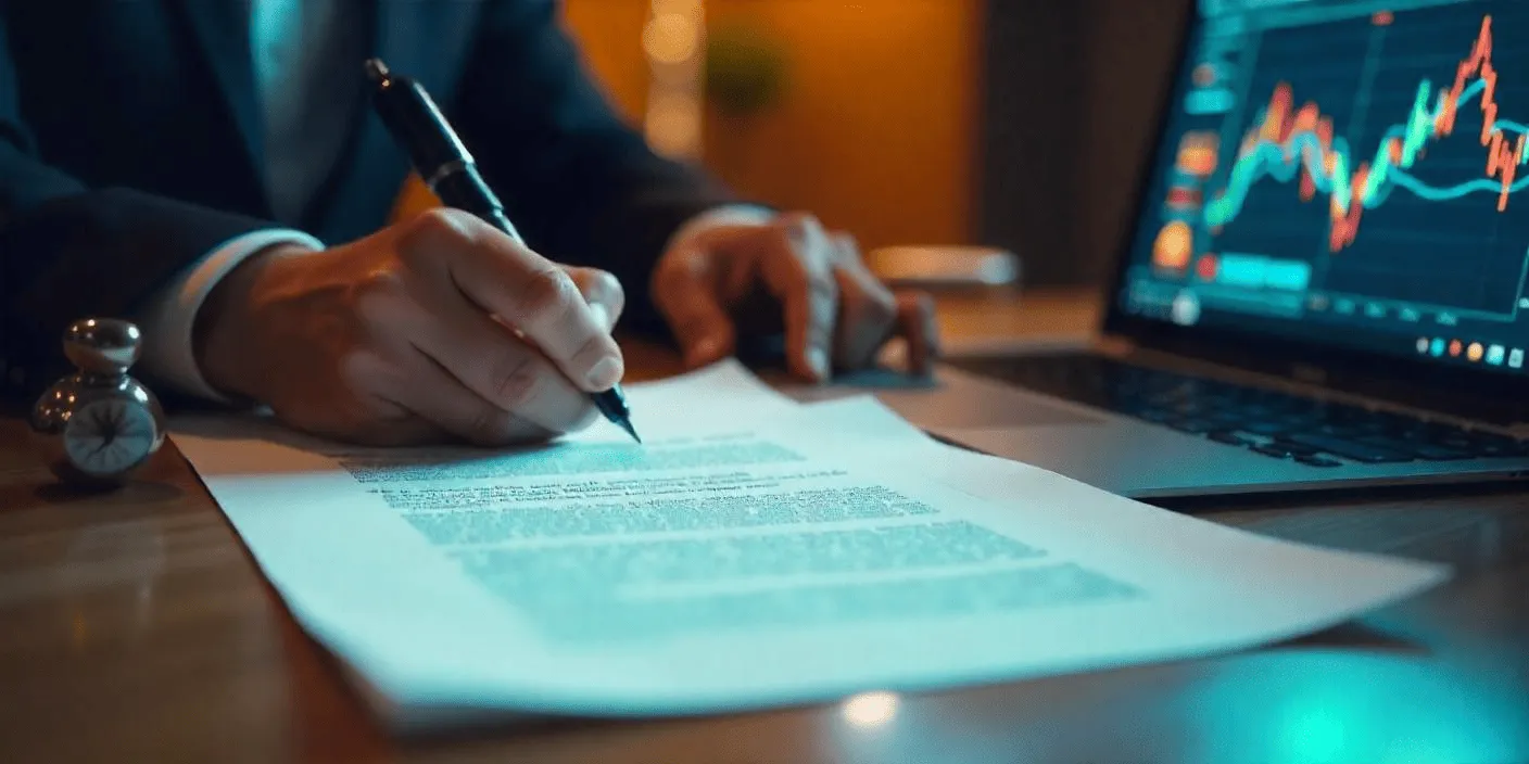 A man signing a piece of paper.