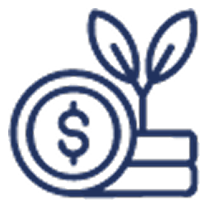 Icon of a coin with a dollar sign next to two leaves symbolizing financial growth or investment.