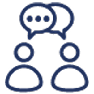 Icon of two people with overlapping speech bubbles indicating conversation or communication.