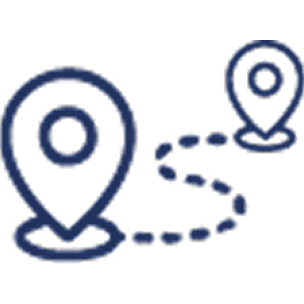 Two map location pins connected by a dotted path indicating a route or navigation.