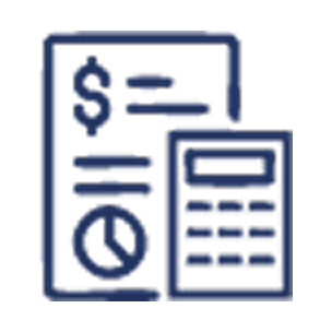 Icon of financial documents showing a dollar sign, text lines, and a pie chart.