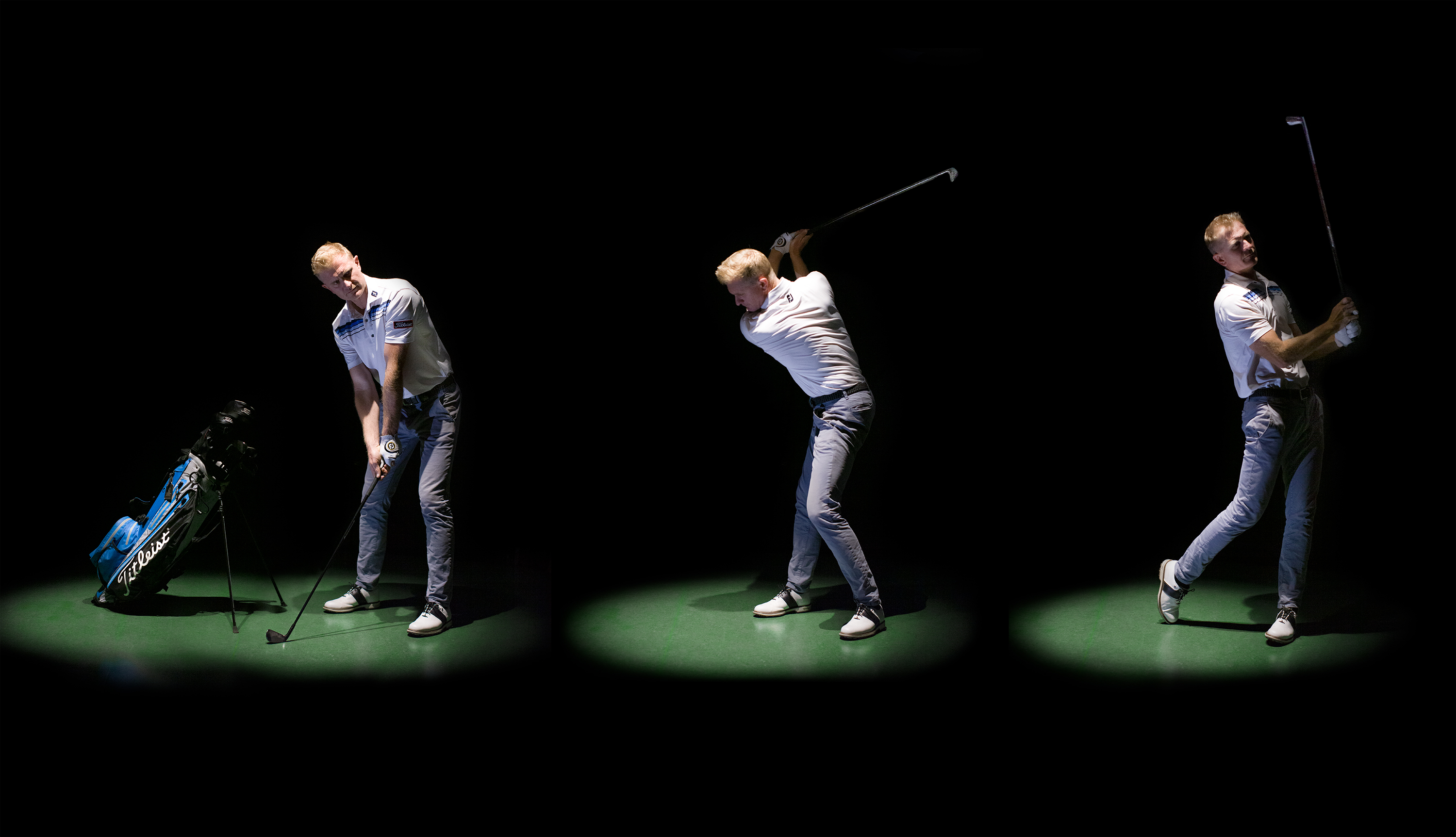 Golfer swinging in an indoor golf bay at Smash Factor Wollongong