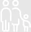 A white outline icon depicting a family unit of two adult figures and one smaller child figure, symbolizing family law or related services.