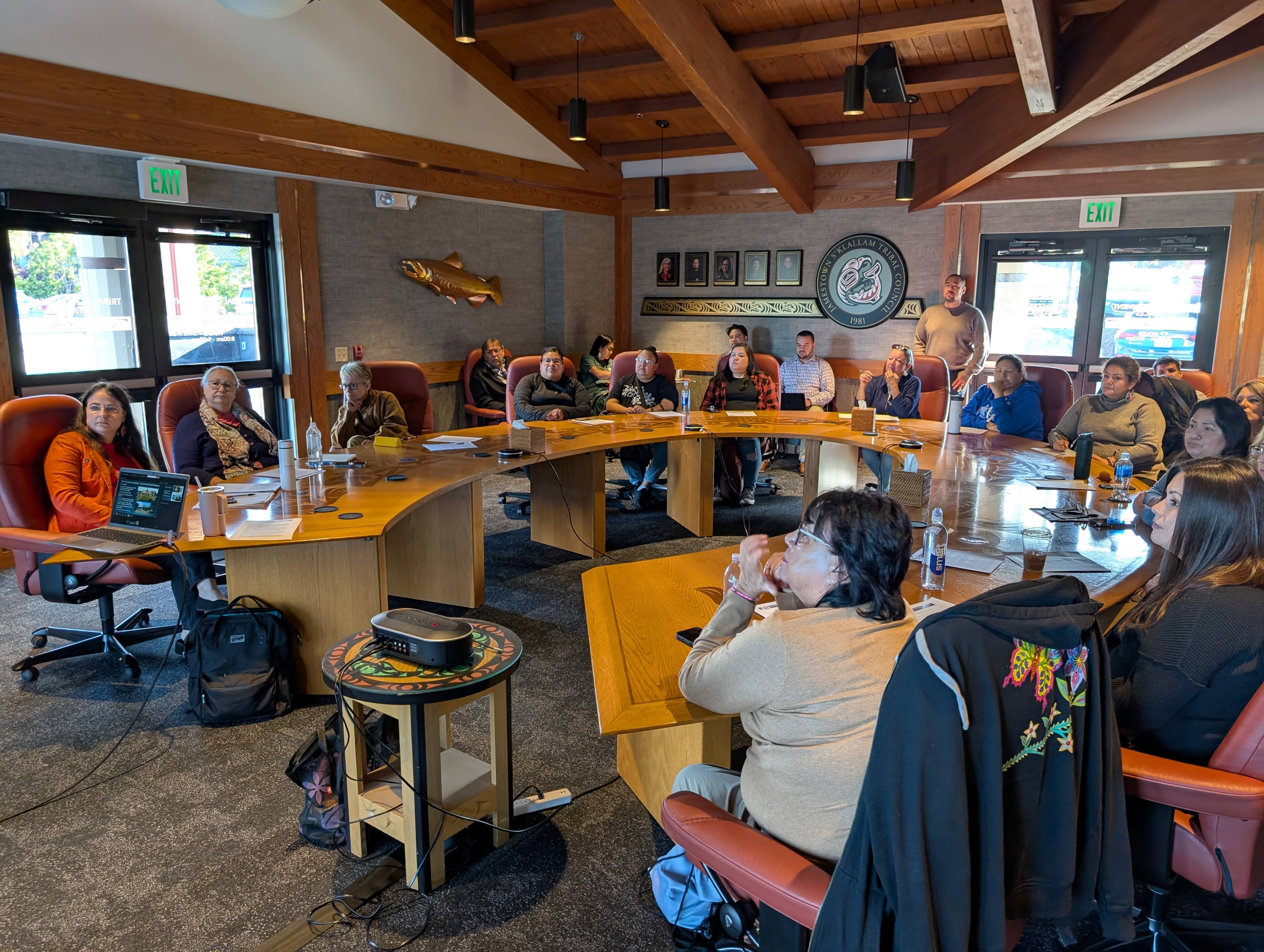 A group of tribal child welfare staff and leaders in a meeting at Tlingit & Haida