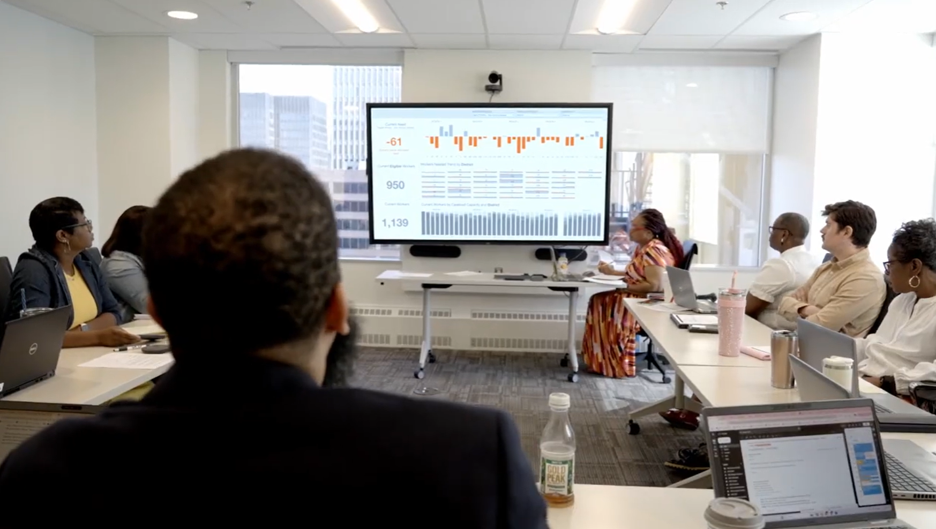 This is a meeting where the group is reviewing and interpretting workforce data together