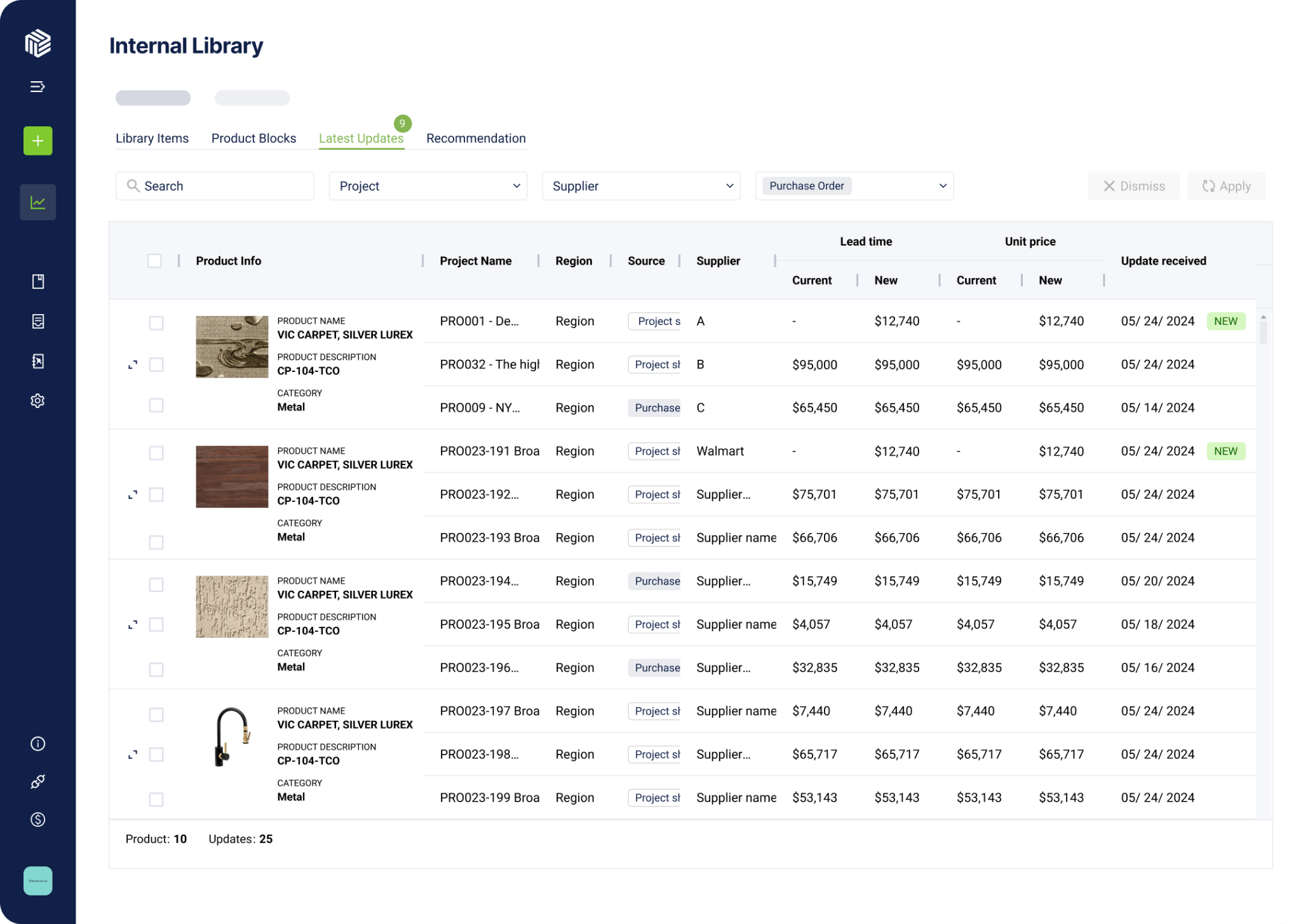Fohlio Internal Product and Materials Library
