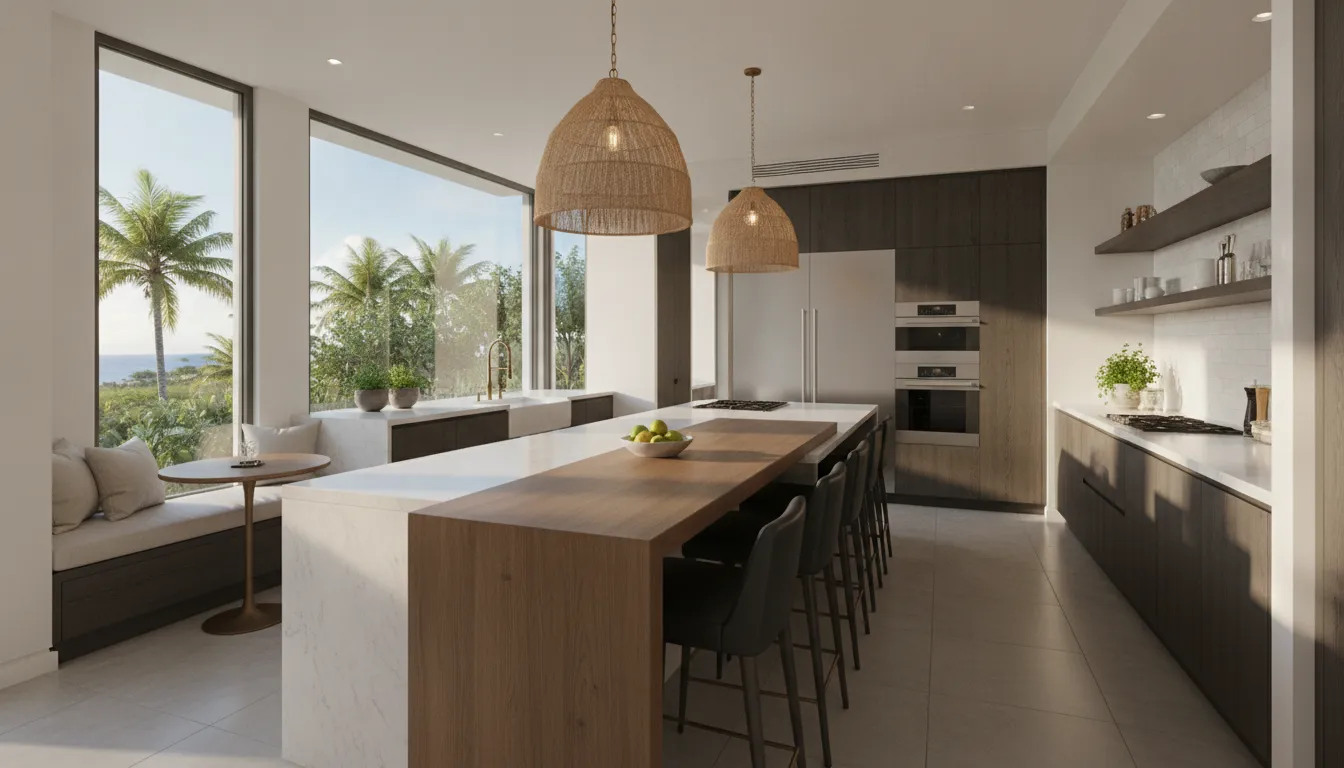 A modern and fully equipped kitchen inside a co-owned luxury home, representing the high quality of professional management.