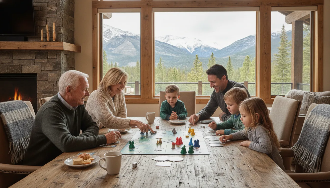 Three generations of a family spending time together in a luxury vacation home