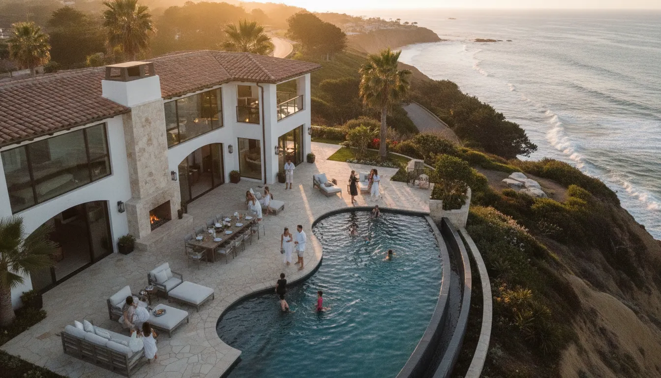 A coastal California estate shared among co-owning families at golden hour