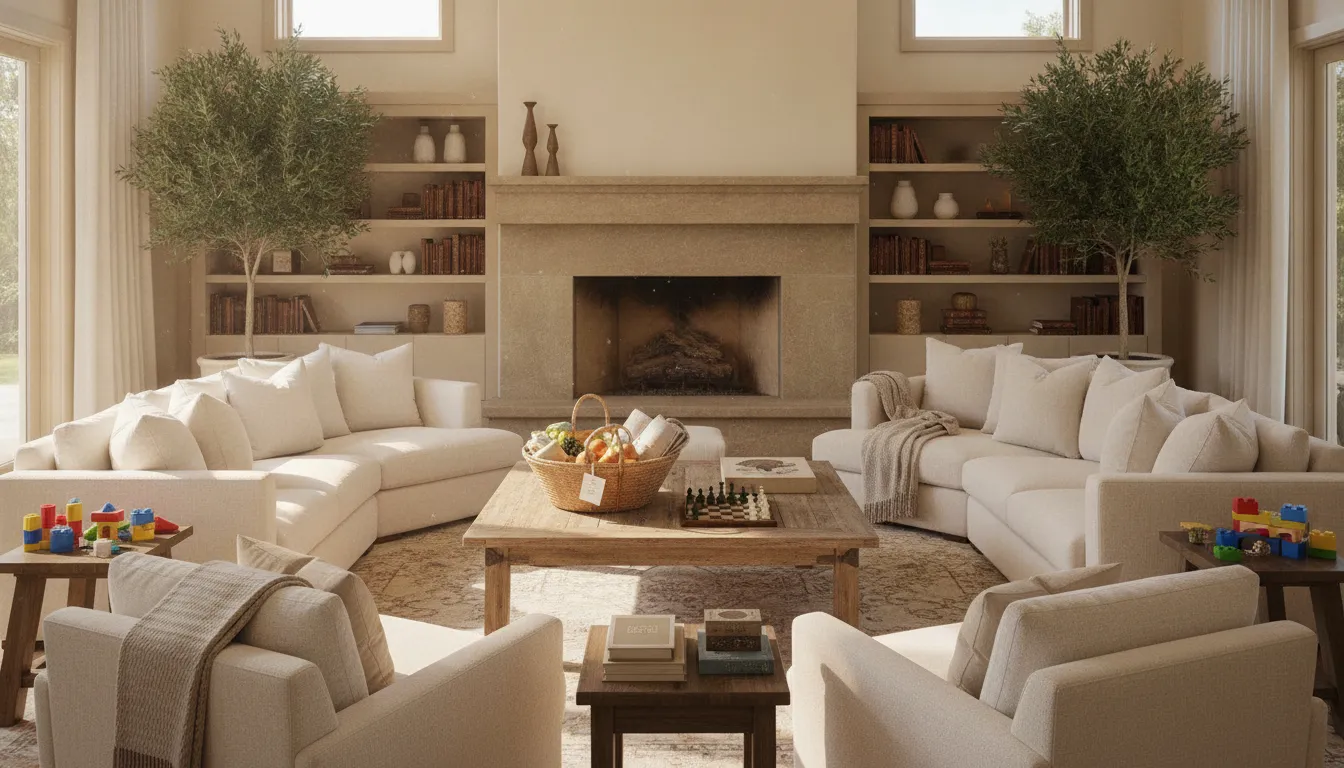 Well-maintained vacation home living room for a shared family stay