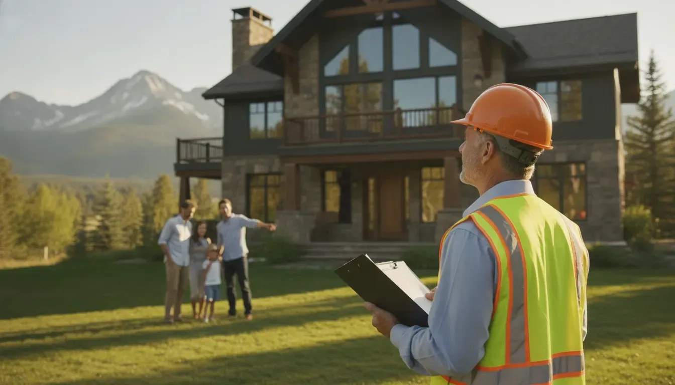 Appraiser reviewing a mountain vacation home during the mortgage process