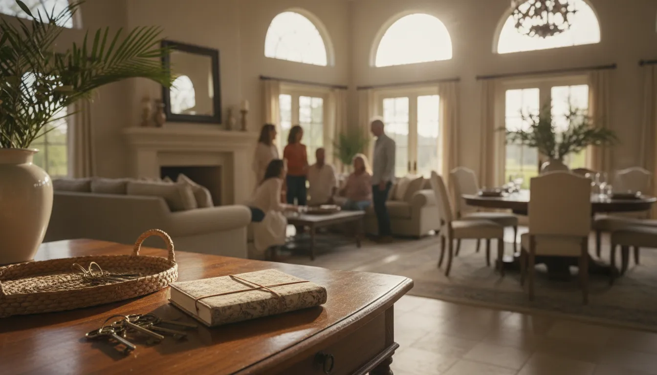 Keys and a shared calendar on a table in a professionally managed vacation home