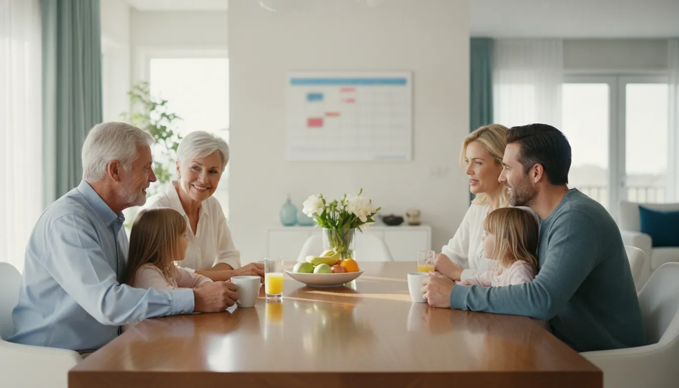 Family members planning shared vacation-home use together