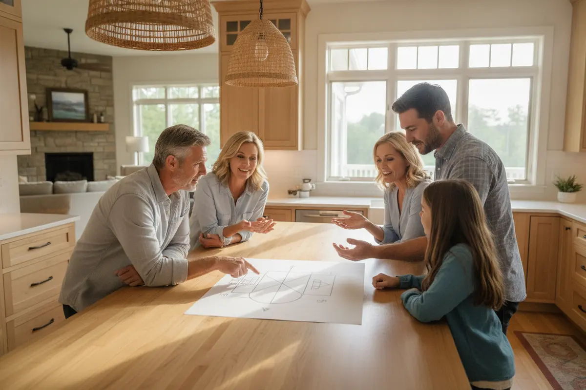 Family discussing possible exit paths for a shared vacation home