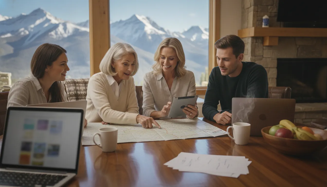 Three generations planning time together at a luxury vacation home