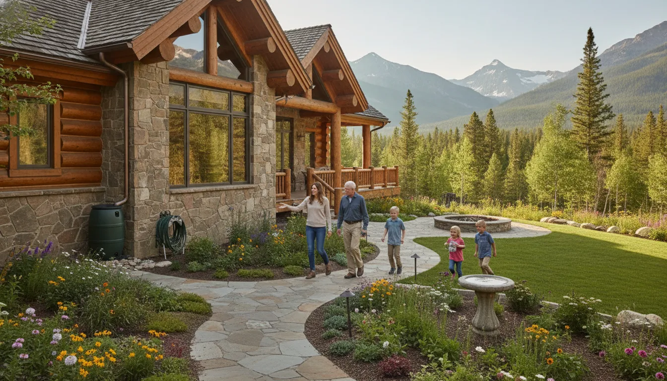 Family touring the grounds of a vacation home