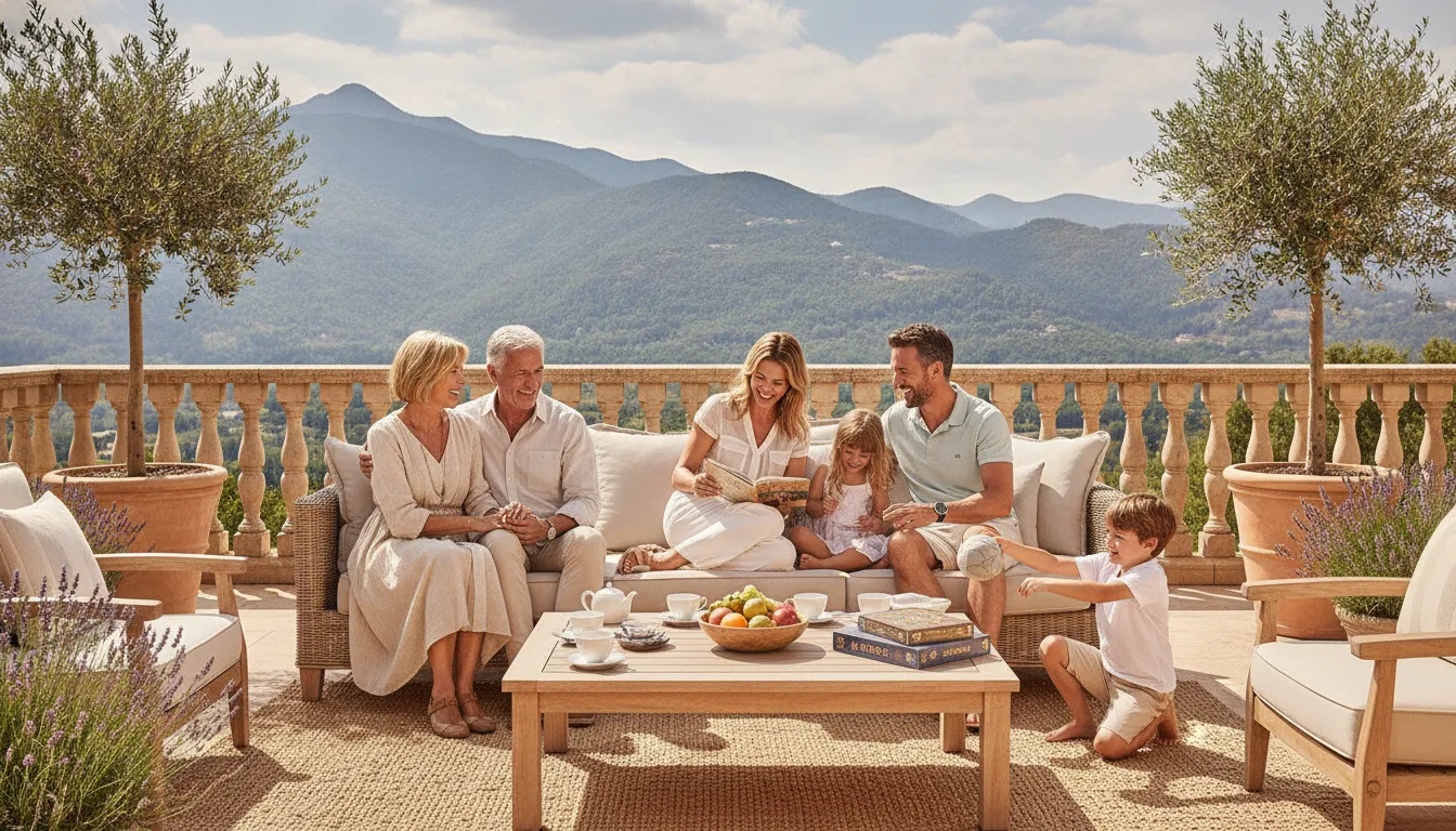 Multigenerational family enjoying time together at a luxury vacation home