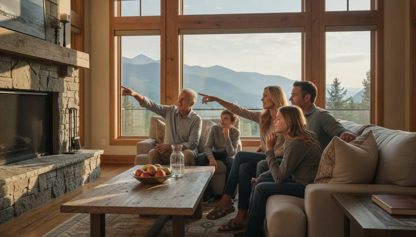 Family reviewing vacation home ownership scheduling options together