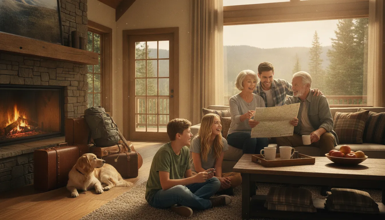 Multigenerational family planning a stay at a mountain vacation home
