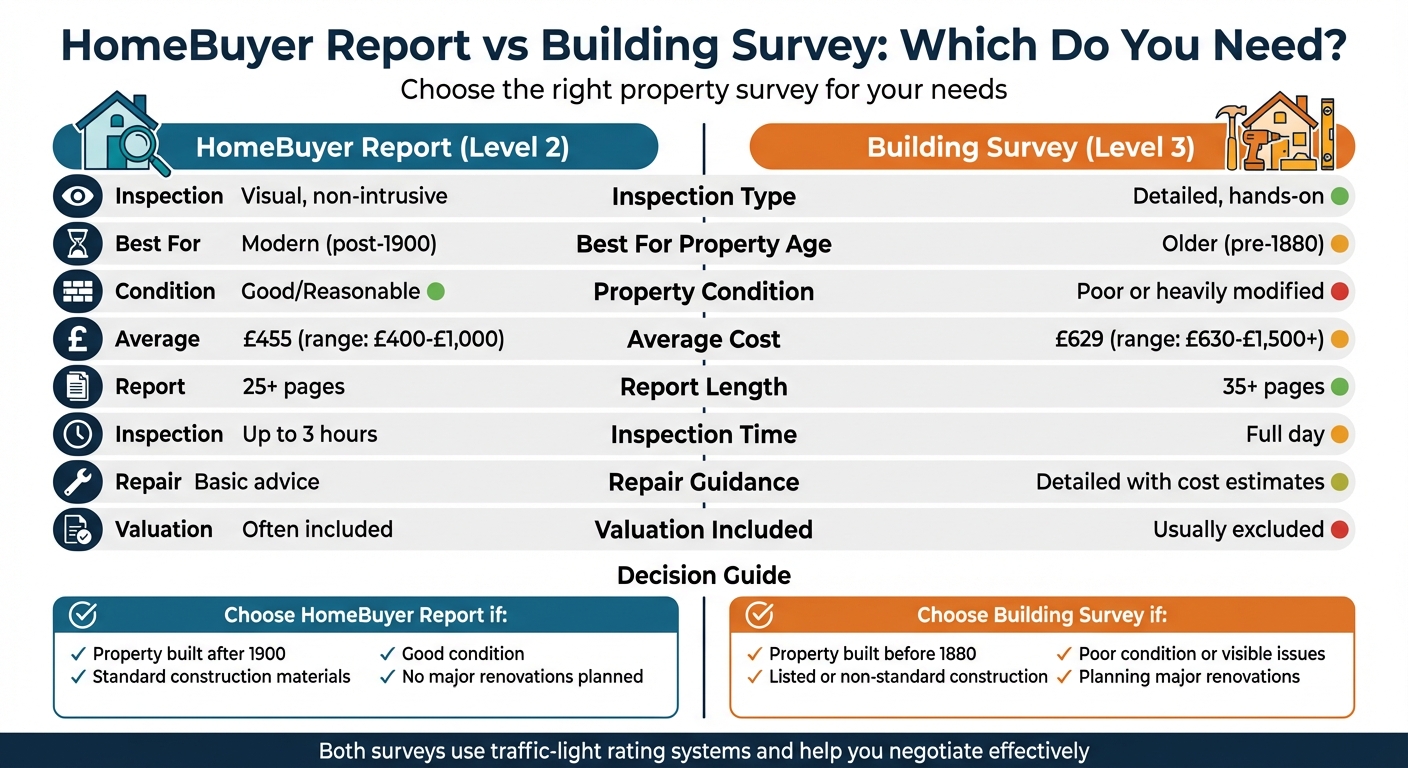 HomeBuyer Report vs Building Survey Comparison Chart