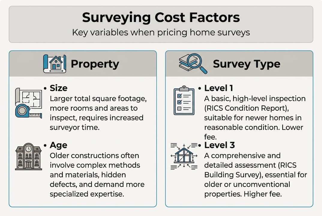 Infographic comparing surveying cost factors