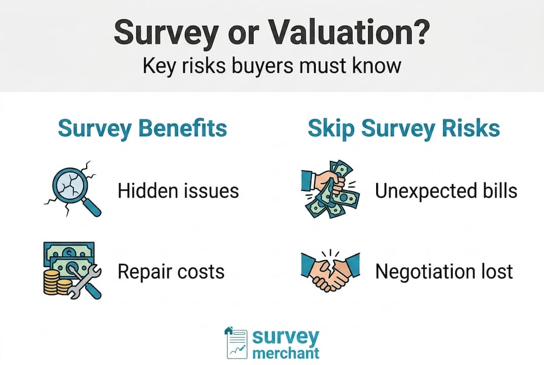 Infographic contrasting survey benefits and risks