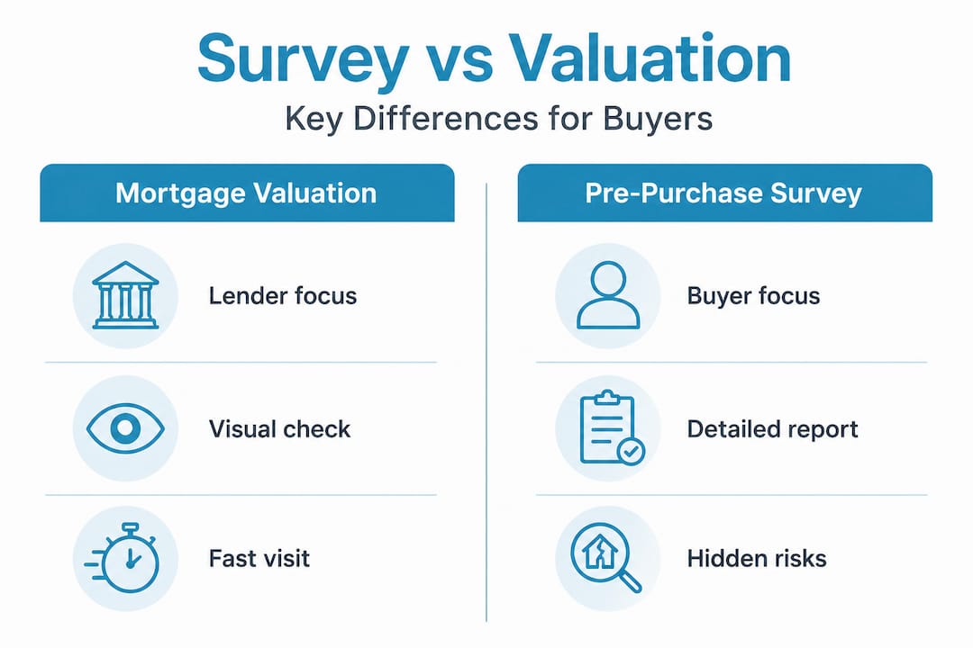Survey versus valuation comparison infographic