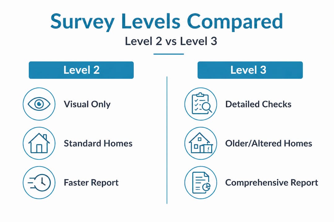 Infographic showing Level 2 versus Level 3 survey differences