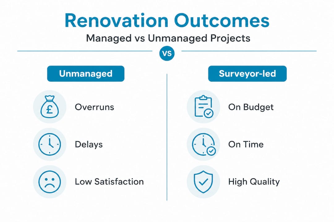 Infographic comparing managed and unmanaged renovation outcomes