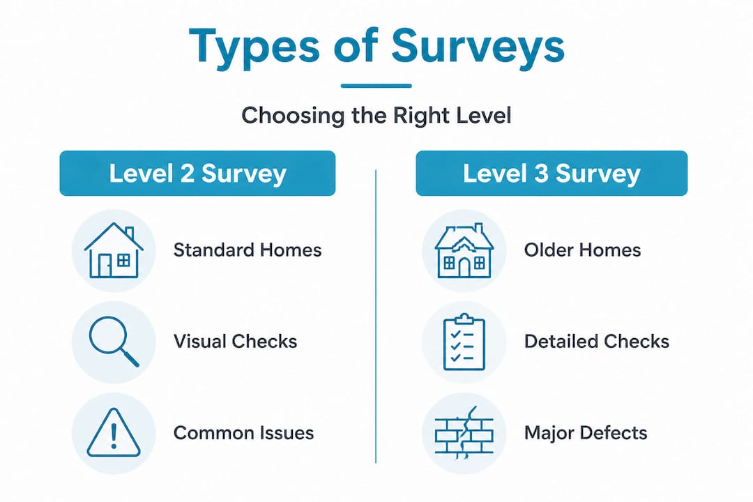 Infographic comparing property survey types