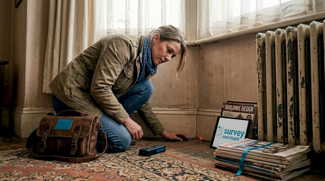 Surveyor checking for cracks in Victorian home