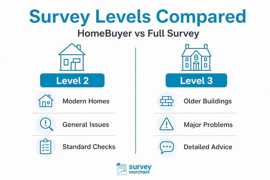 Infographic comparing two UK building survey types